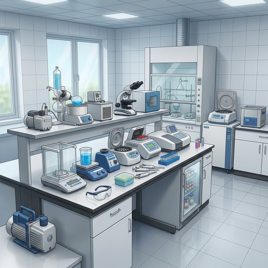 Laboratoire avec équipement et nettoyeur à ultrasons